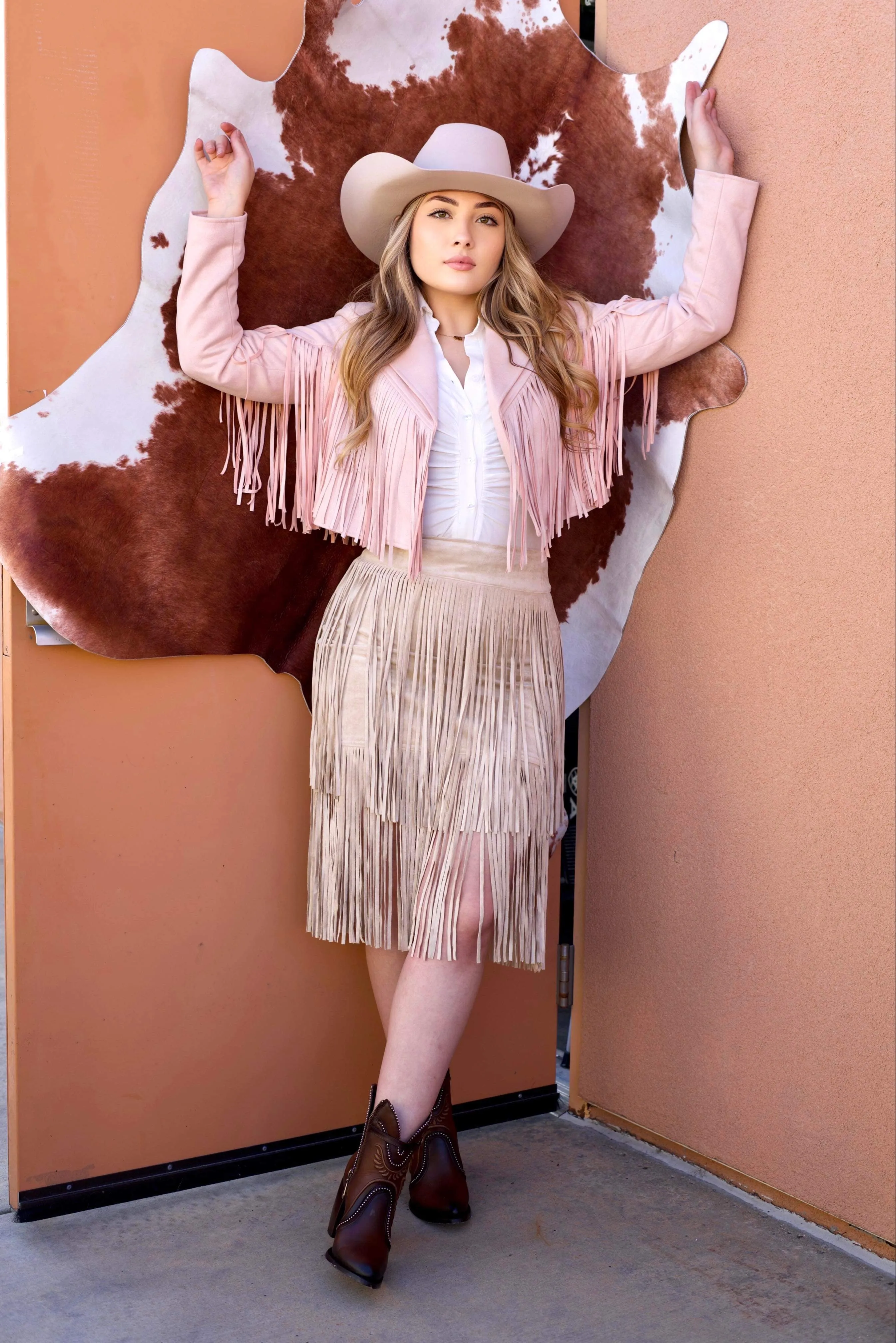 Jessica Pink Suade Fringe Jacket
