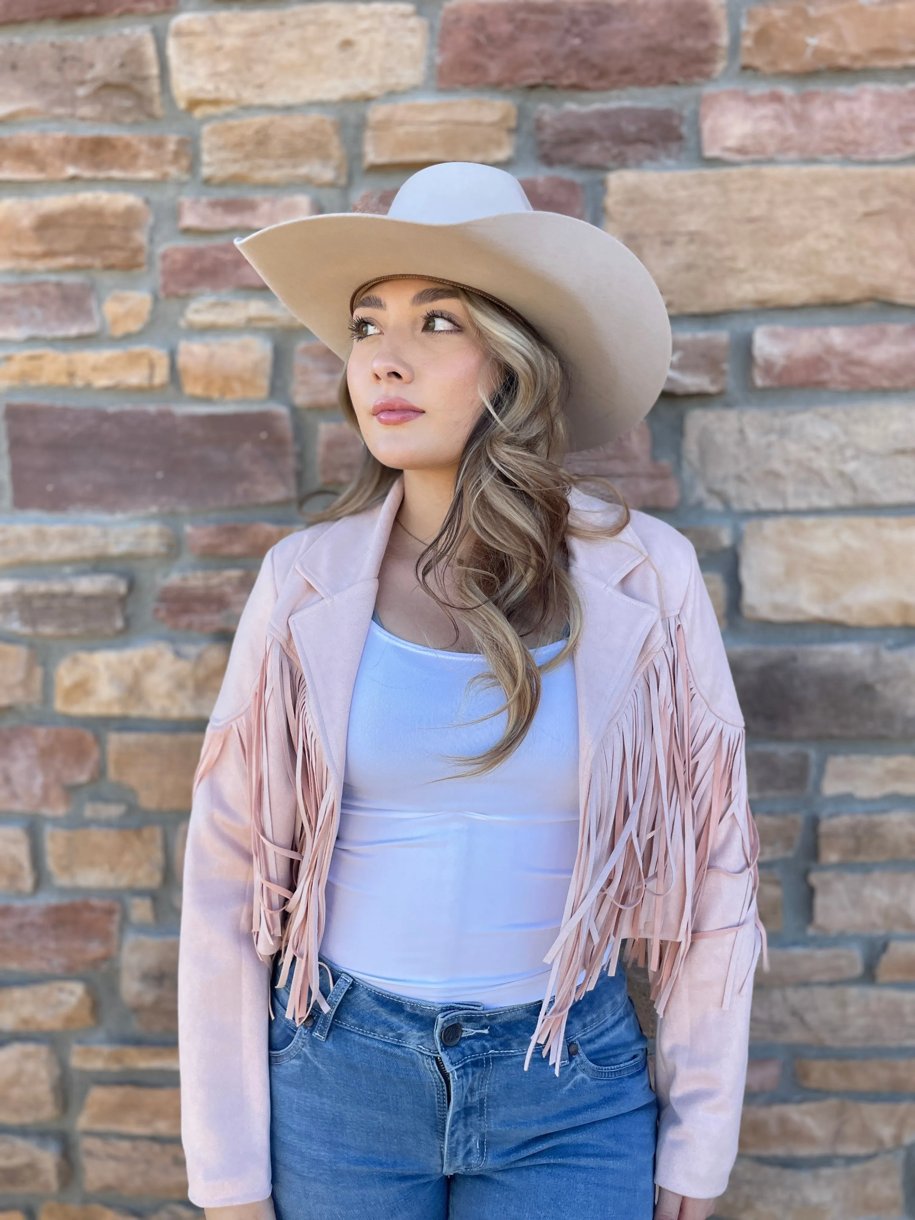 Jessica Pink Suade Fringe Jacket