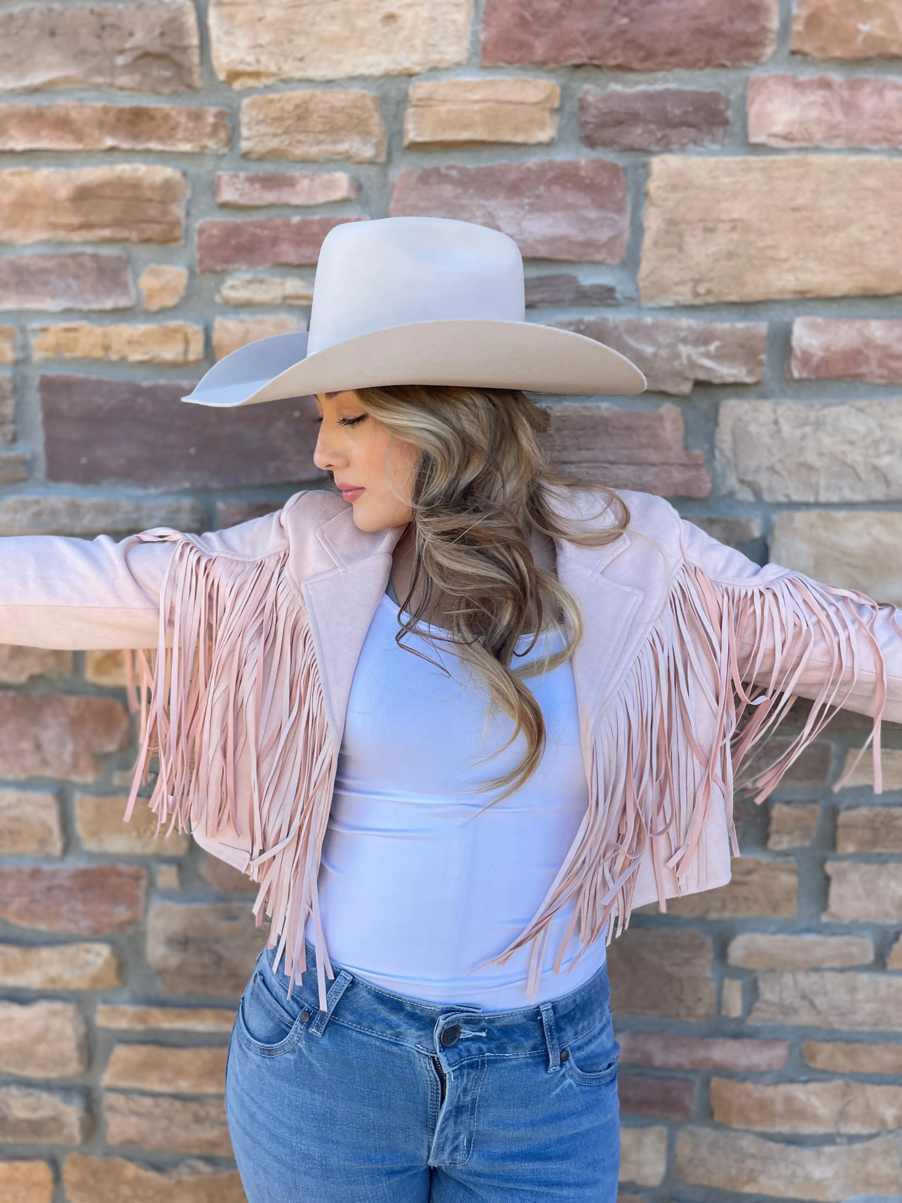 Jessica Pink Suade Fringe Jacket