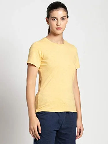 Jockey Women's Regular fit T-Shirt (AW15_Banana Cream Snow Melange X-Large)