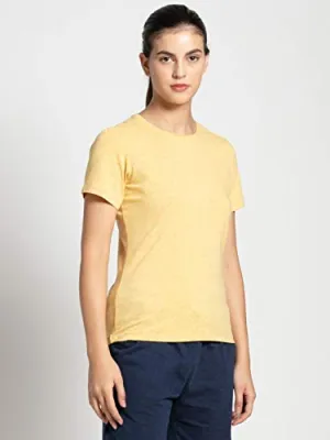 Jockey Women's Regular fit T-Shirt (AW15_Banana Cream Snow Melange X-Large)