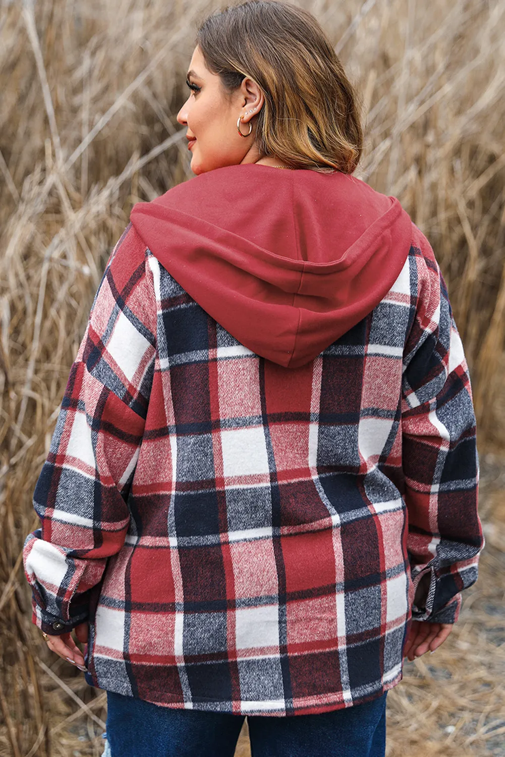 KaleaBoutique Plus Size Plaid Button up Hooded Jacket
