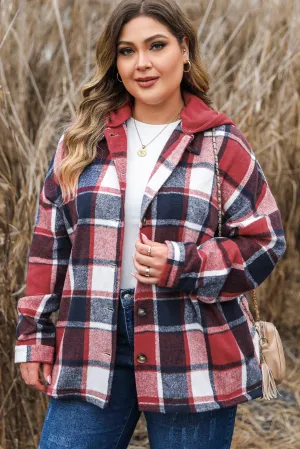 KaleaBoutique Plus Size Plaid Button up Hooded Jacket