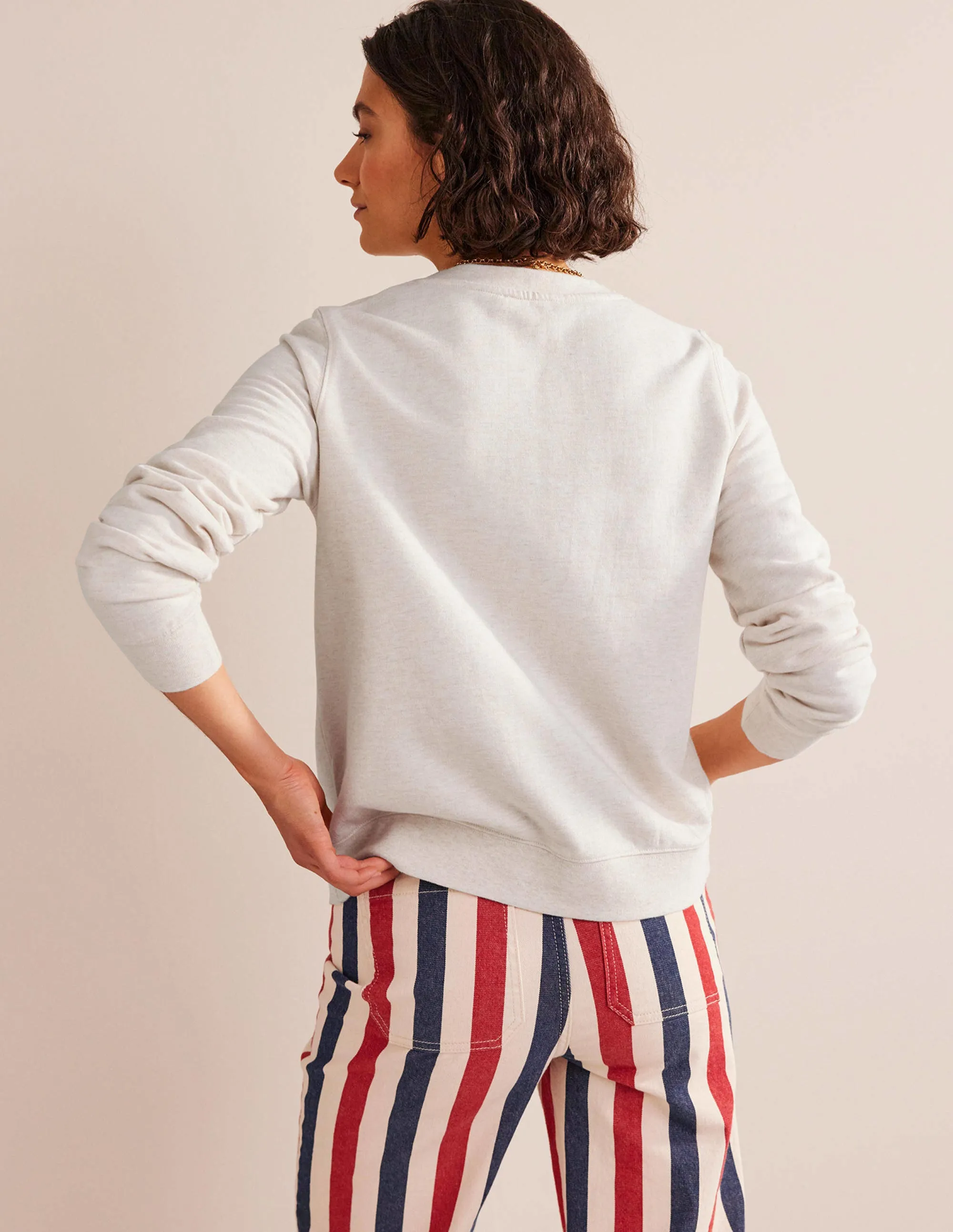 Kastenförmiges Sweatshirt aus tiefem Rippstrick-Haferbeige