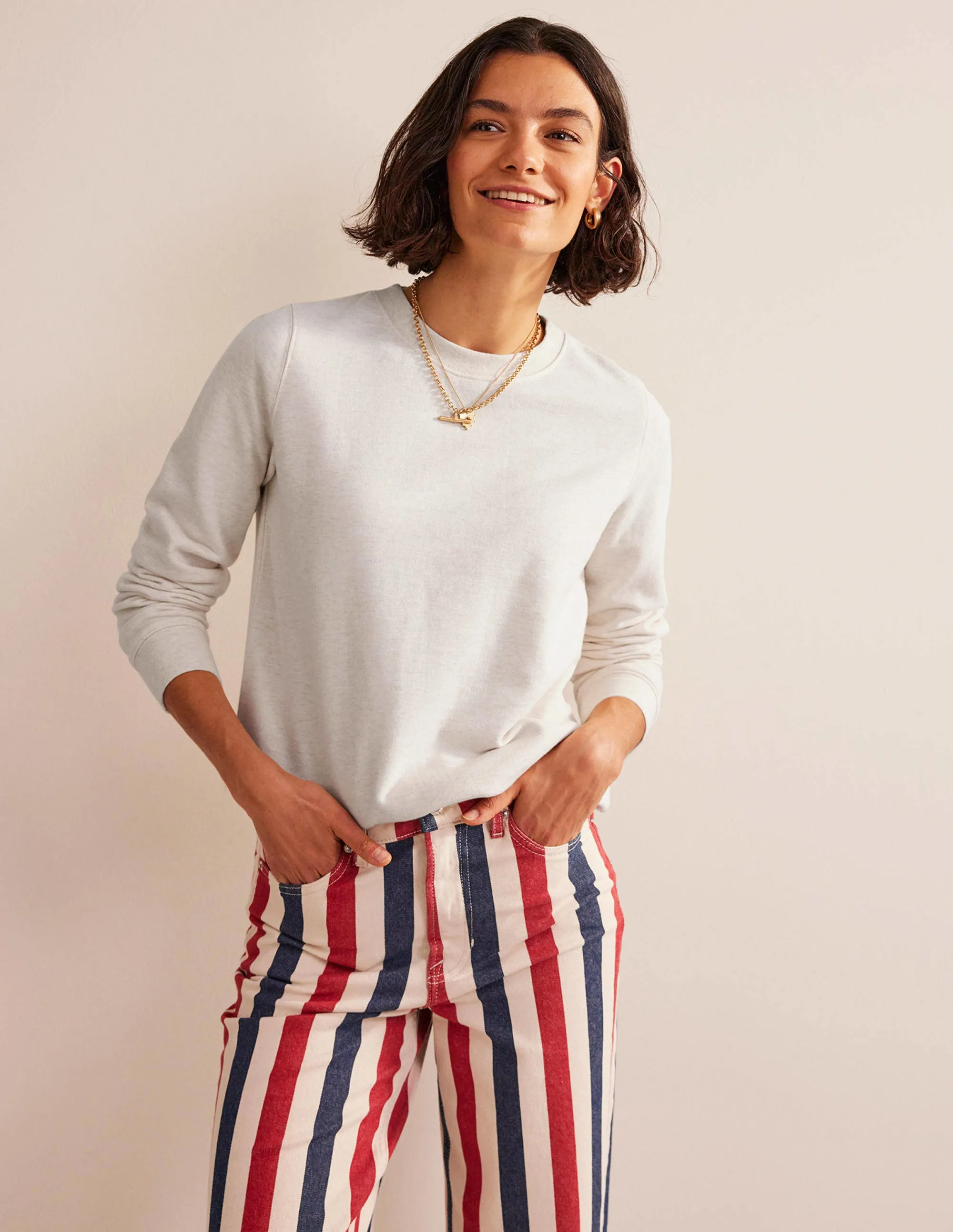 Kastenförmiges Sweatshirt aus tiefem Rippstrick-Haferbeige