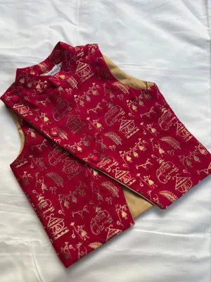 Klingaru  Festive Jacket Fuschia Pink Warli Art
