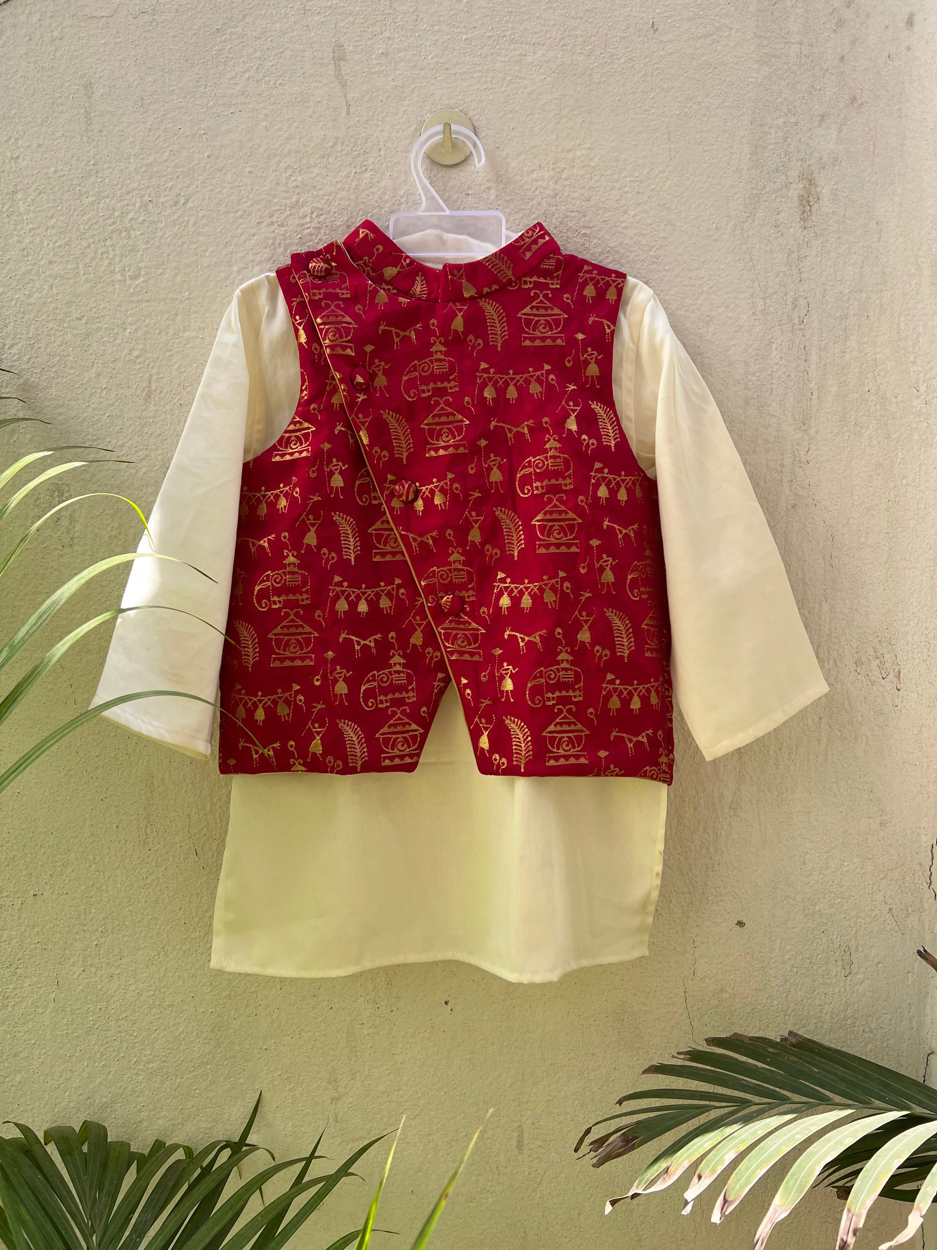 Klingaru  Festive Jacket Fuschia Pink Warli Art