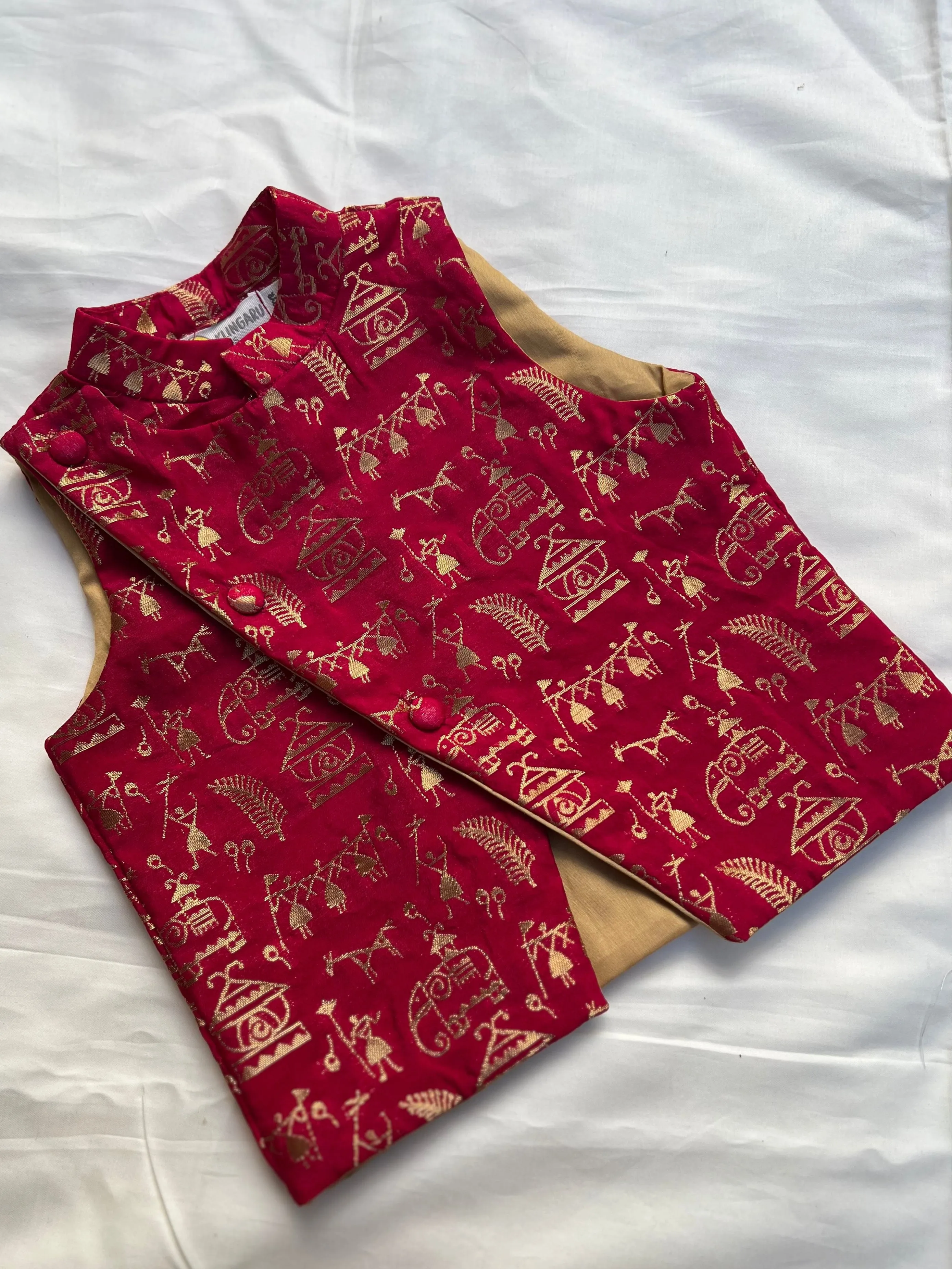 Klingaru  Festive Jacket Fuschia Pink Warli Art