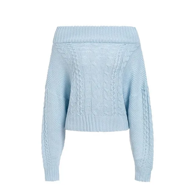 Knitted Off - Shoulder Batwing Sleeve Winter Sweater