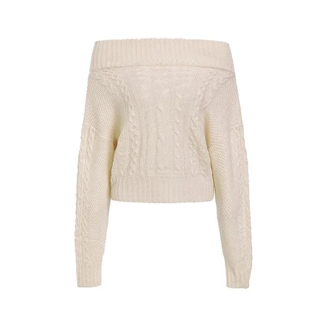 Knitted Off - Shoulder Batwing Sleeve Winter Sweater