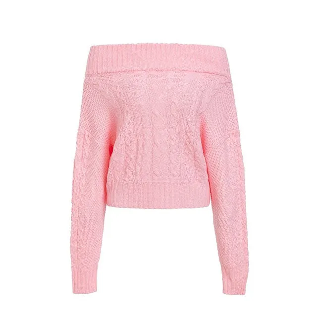 Knitted Off - Shoulder Batwing Sleeve Winter Sweater