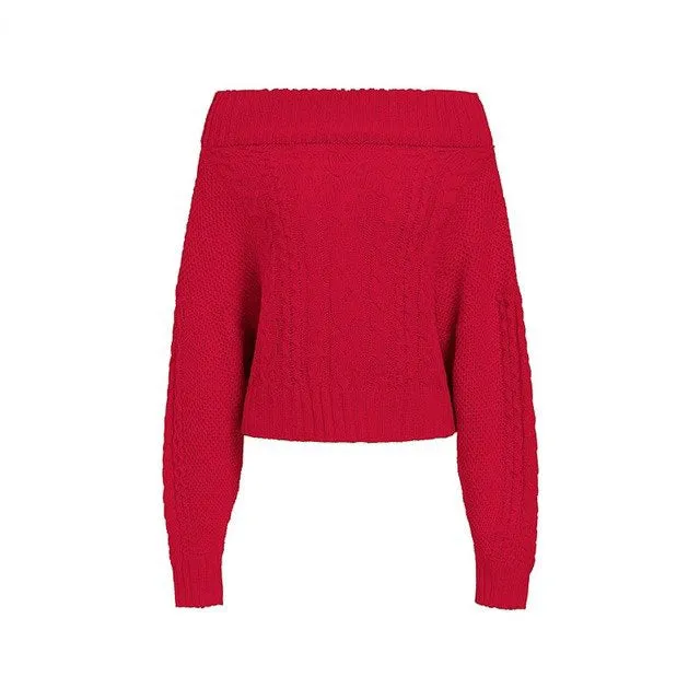 Knitted Off - Shoulder Batwing Sleeve Winter Sweater