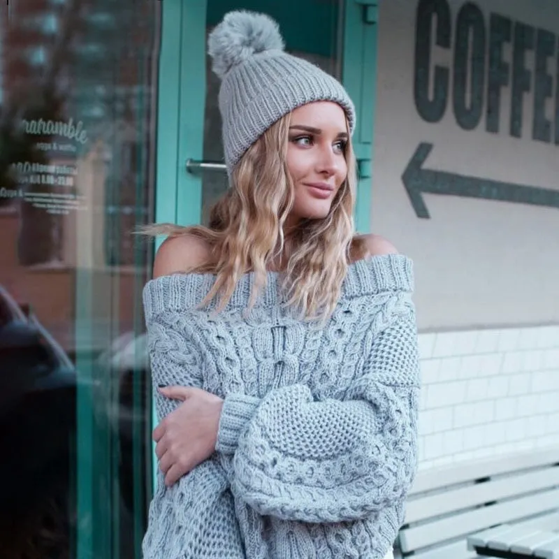 Knitted Off - Shoulder Batwing Sleeve Winter Sweater