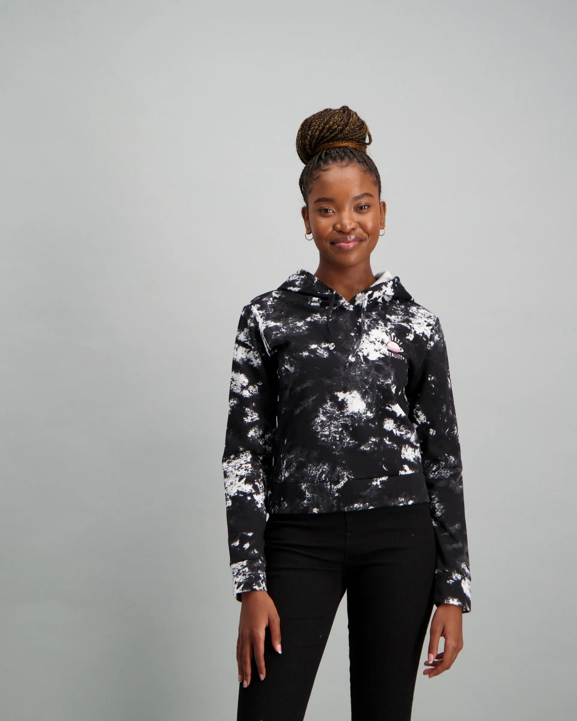 Ladies-Black Tye Dye Pullover With Embroidery