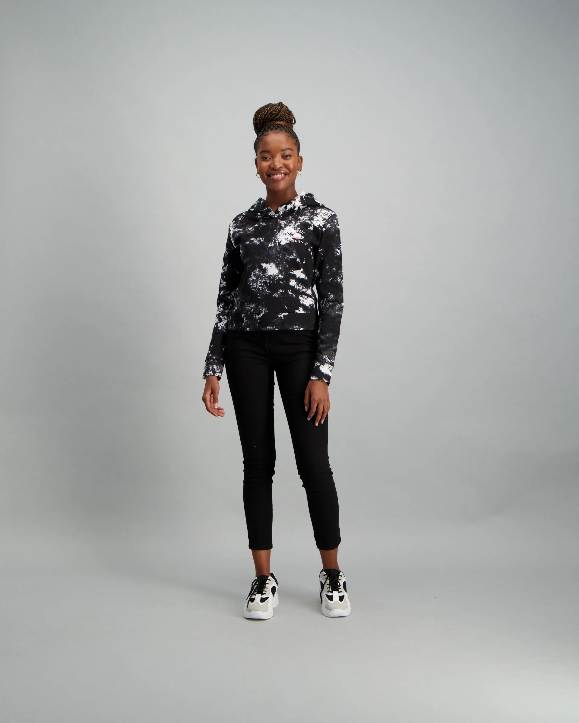 Ladies-Black Tye Dye Pullover With Embroidery