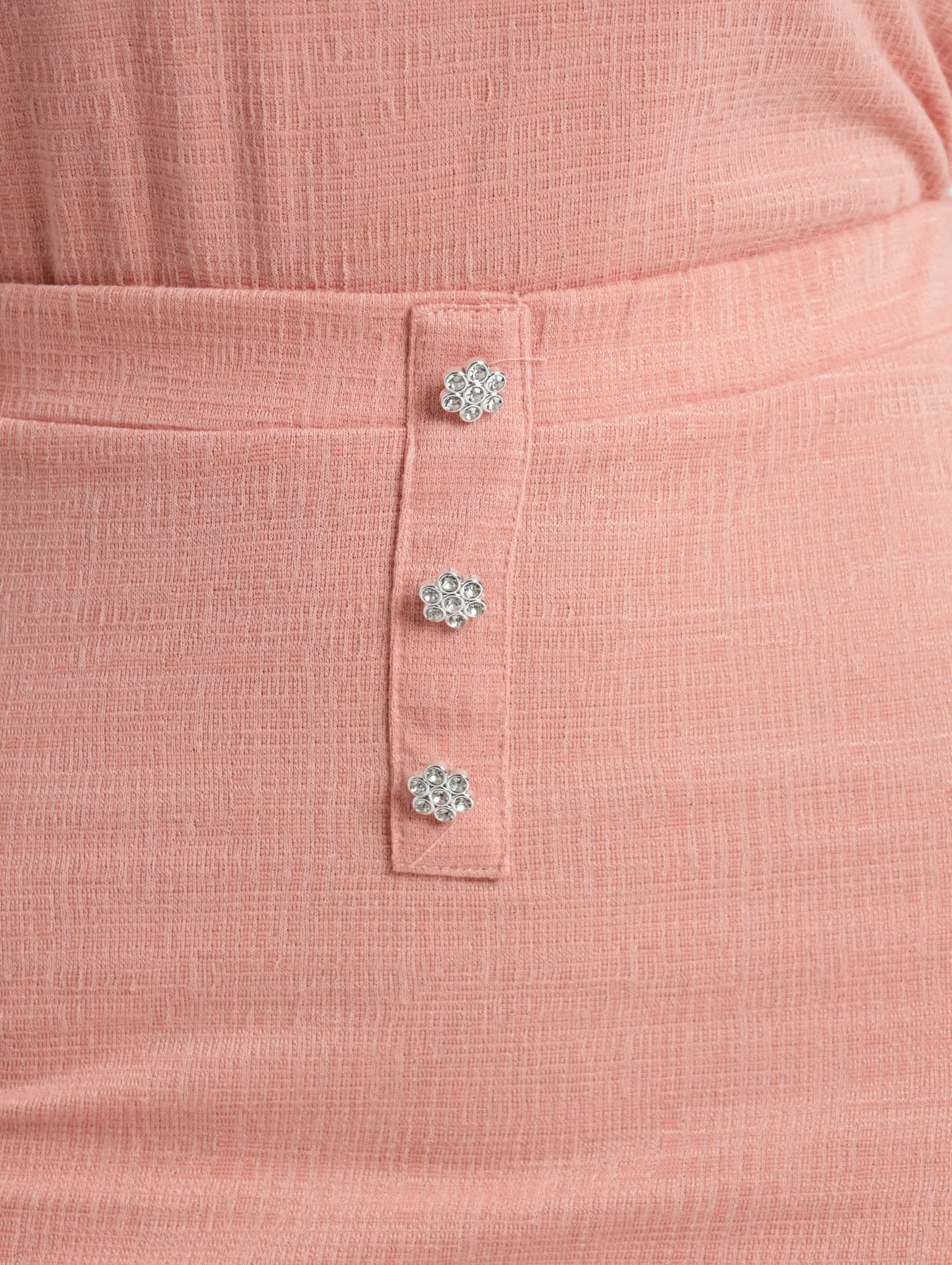 Ladies Diamante Button Textured Skirt - Dusty Pink