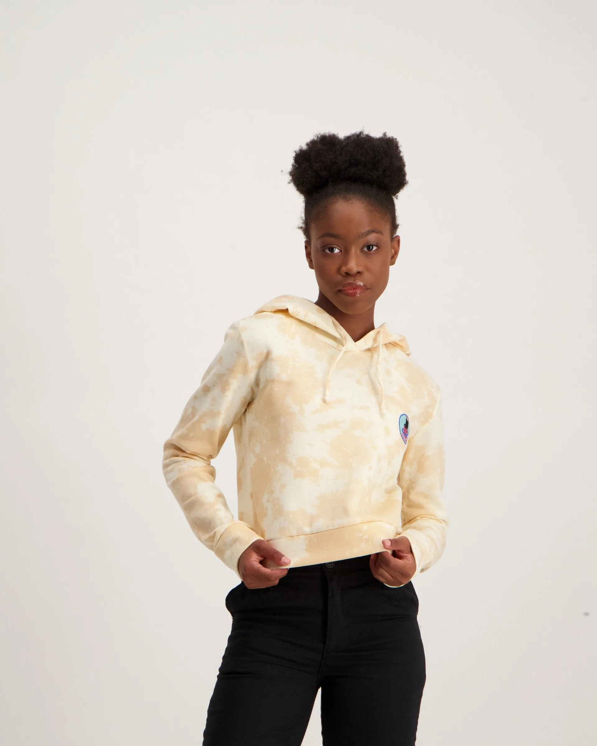 Ladies Tie Dye Hooded Crop Sweat Top - Mocha