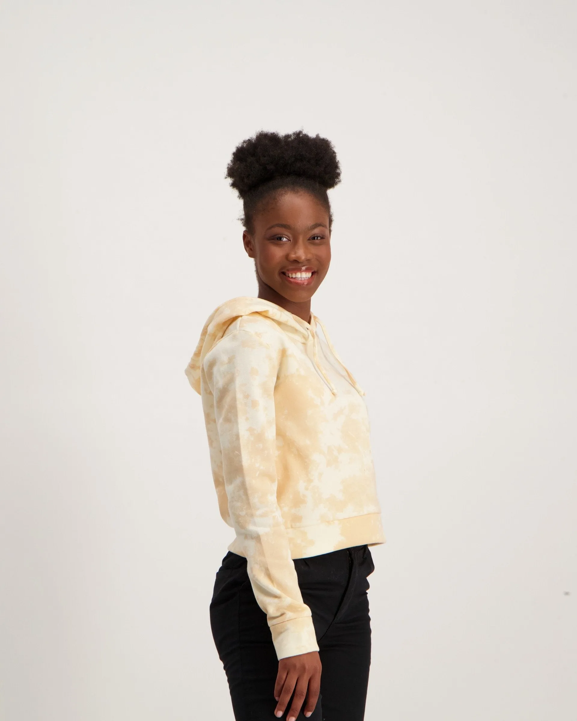 Ladies Tie Dye Hooded Crop Sweat Top - Mocha