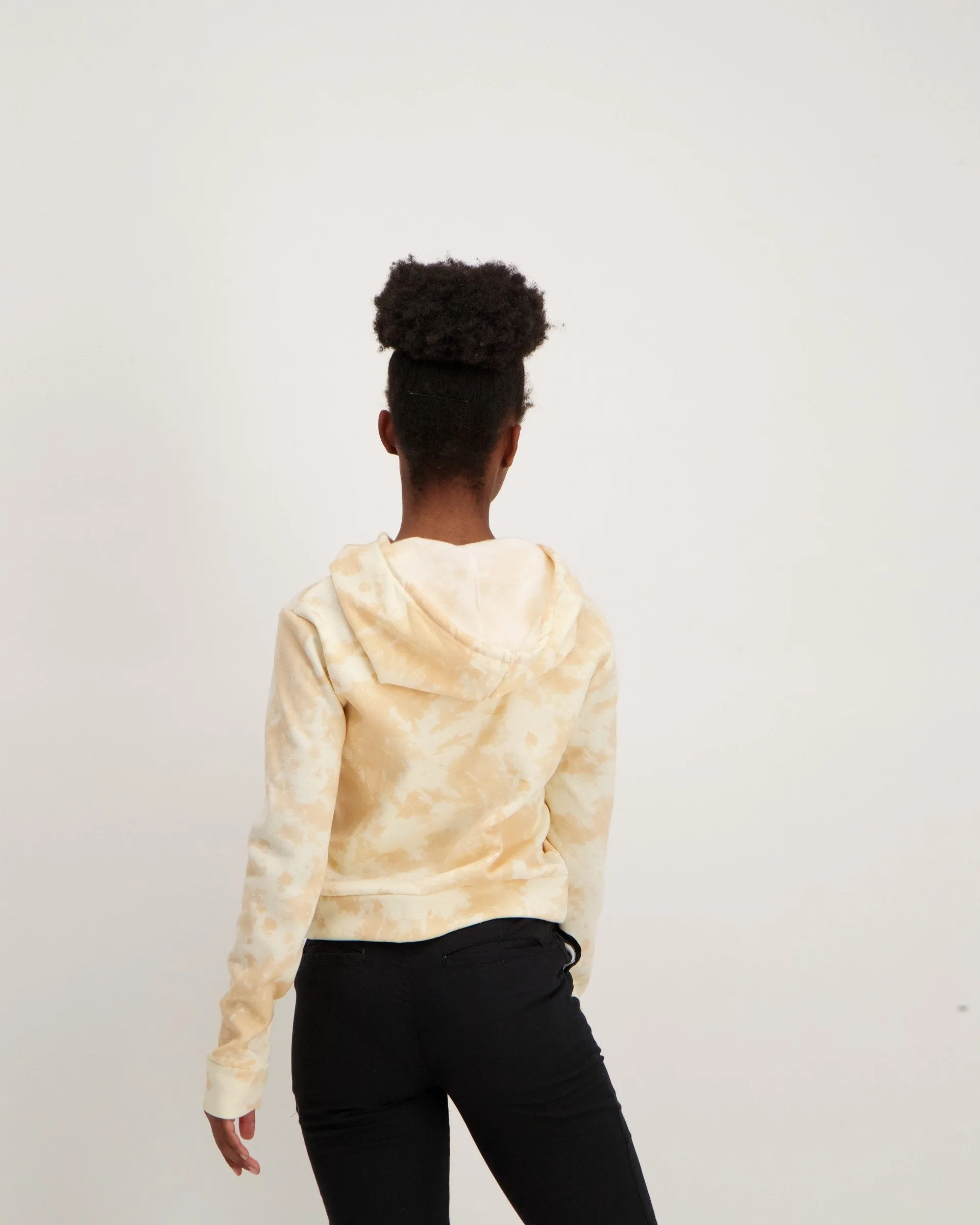 Ladies Tie Dye Hooded Crop Sweat Top - Mocha