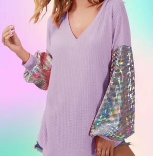 Lavender disco sleeve top
