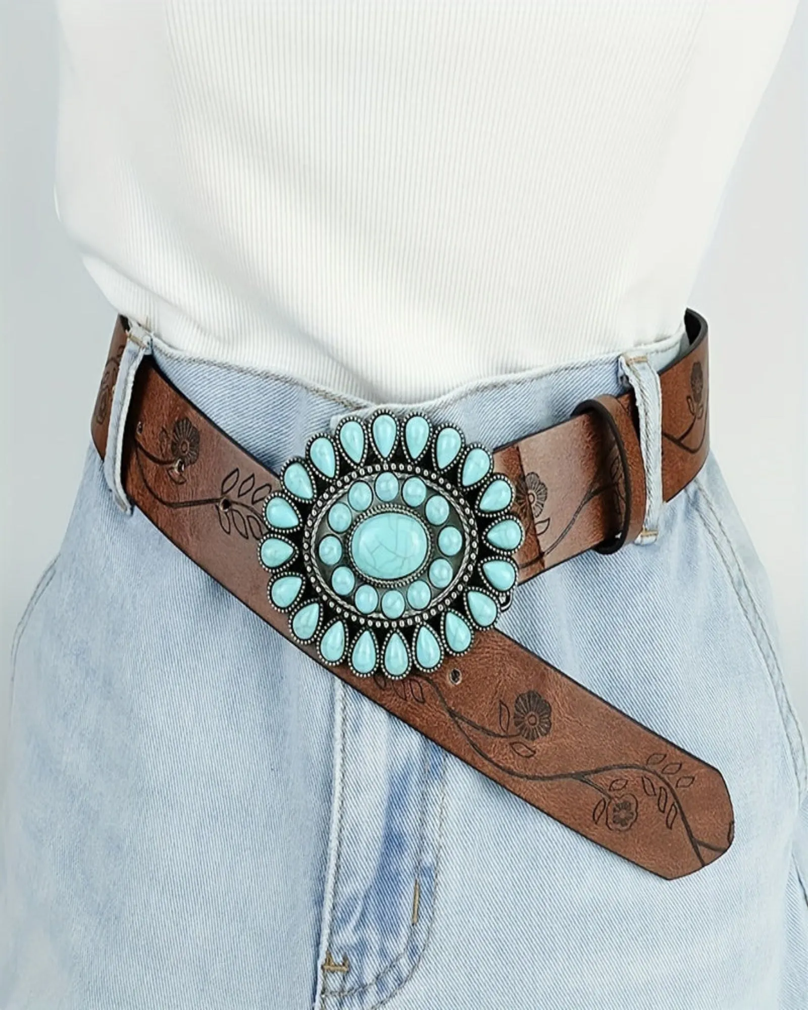 Lavinia – Bohemian Turquoise Belt with Vintage Brown Band