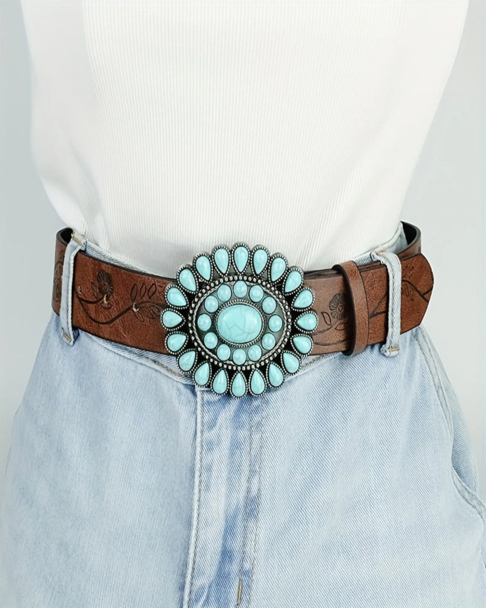 Lavinia – Bohemian Turquoise Belt with Vintage Brown Band