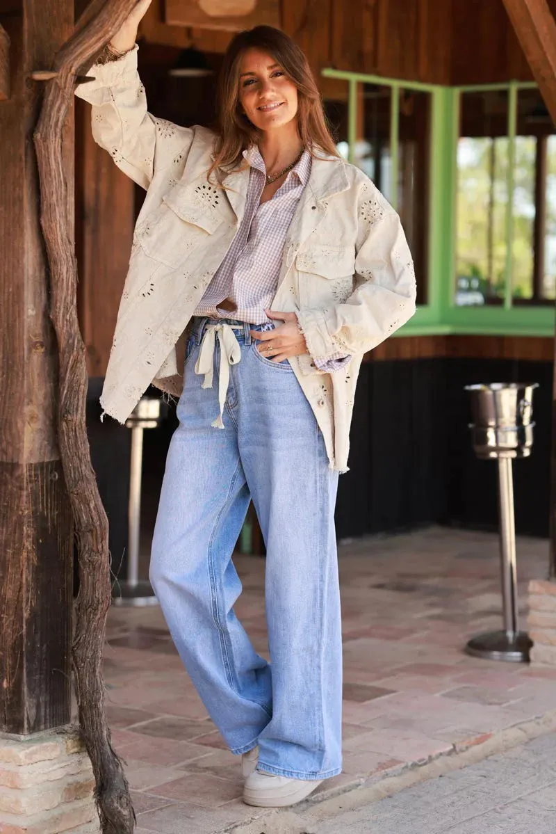 Light Blue jean Drawstring Waist Baggy Jeans