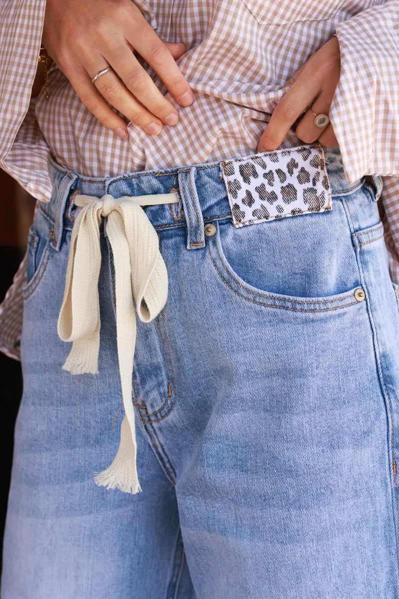 Light Blue jean Drawstring Waist Baggy Jeans
