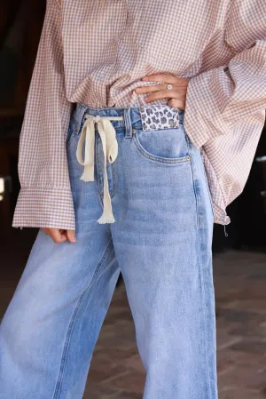 Light Blue jean Drawstring Waist Baggy Jeans