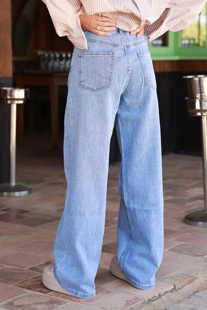 Light Blue jean Drawstring Waist Baggy Jeans