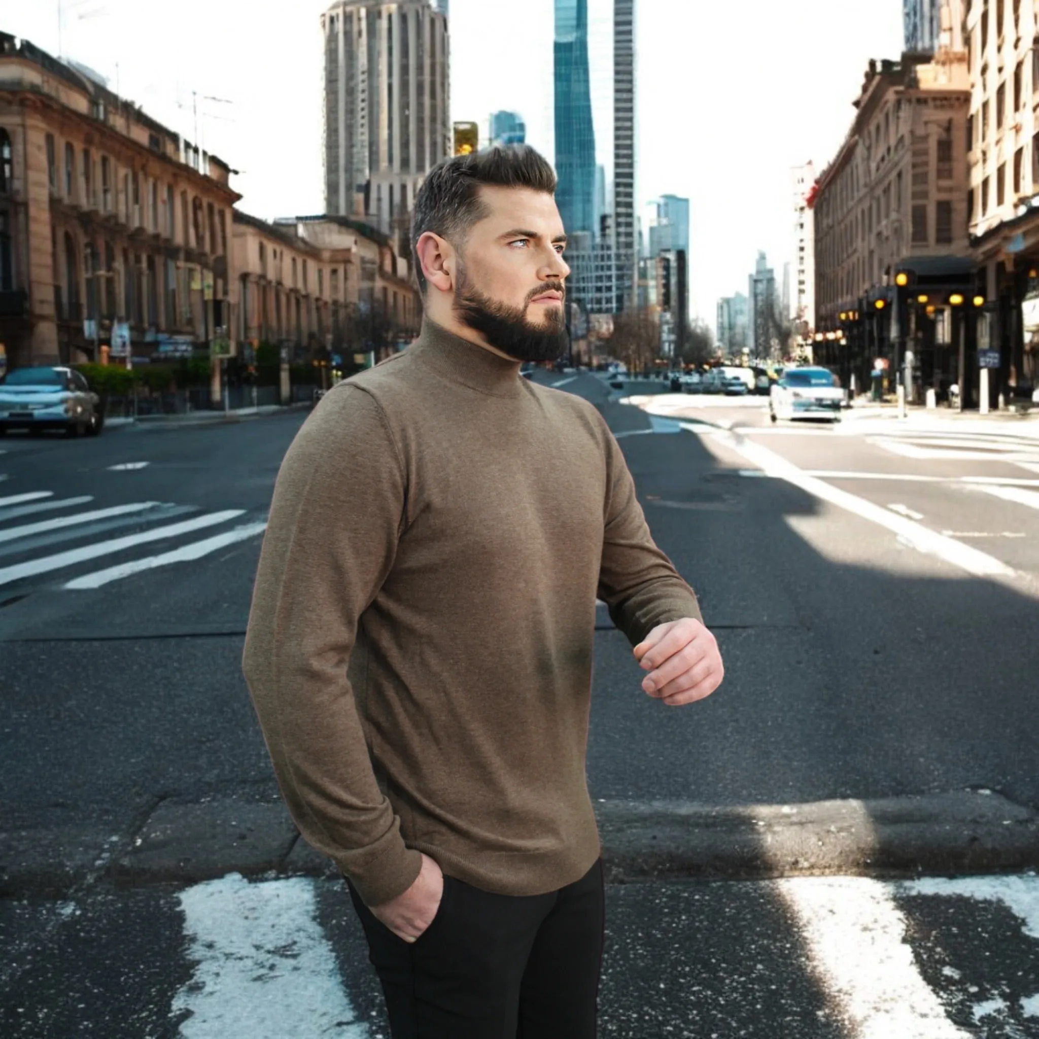 Light Brown Wool Mock Neck,  Essential  Sweater