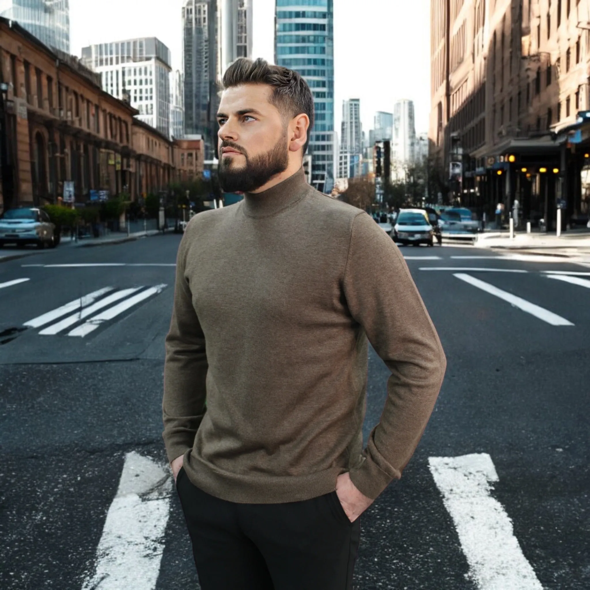 Light Brown Wool Mock Neck,  Essential  Sweater