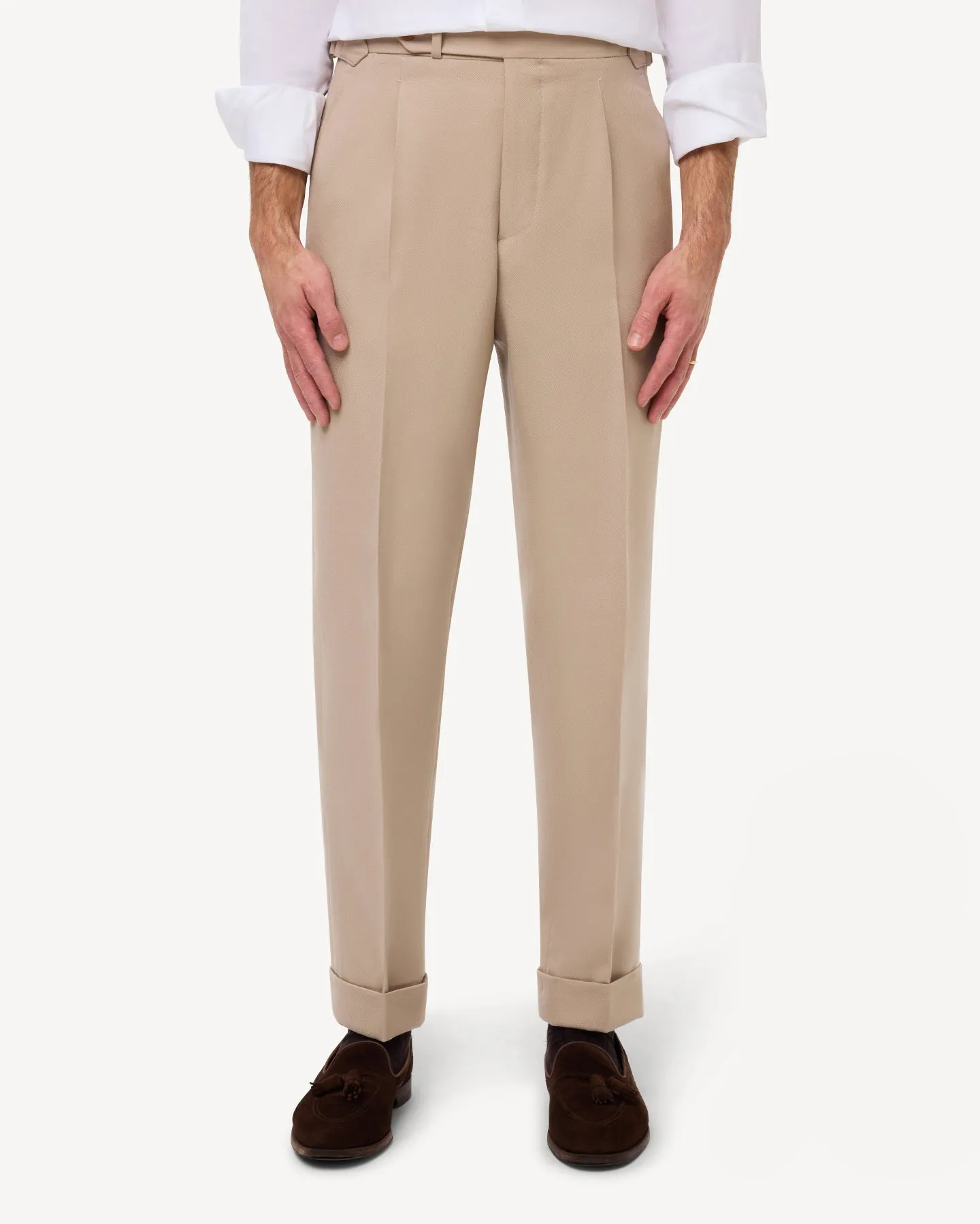 Light Tan Single Pleat Cavalry Twill Trousers