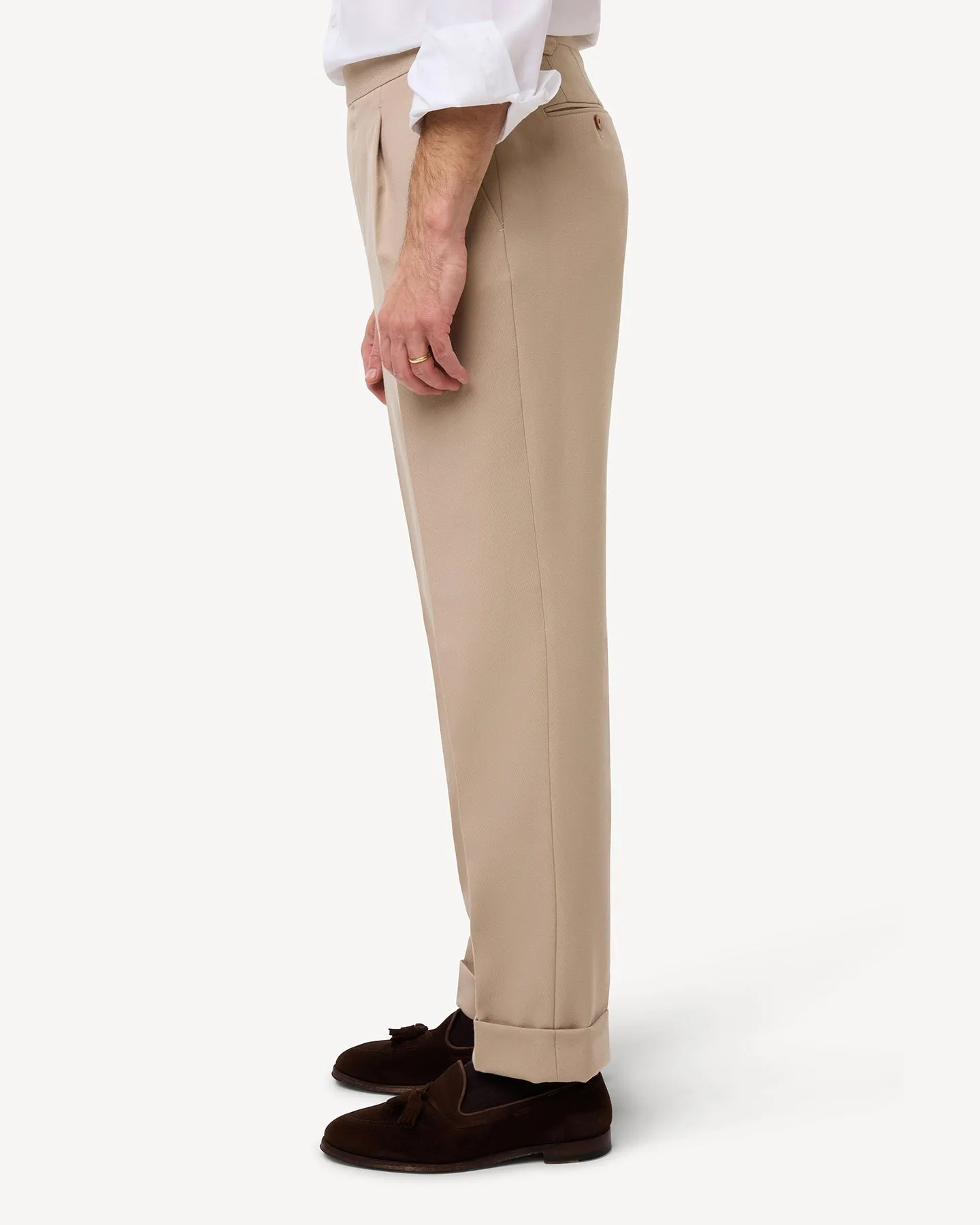 Light Tan Single Pleat Cavalry Twill Trousers