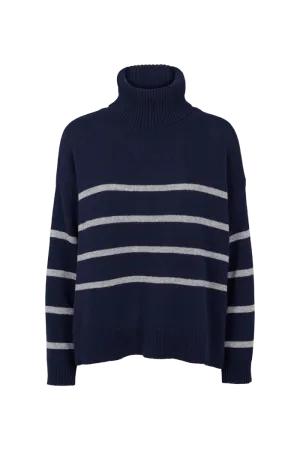 Lise Striped T-Neck - sky captain / light grey mel.