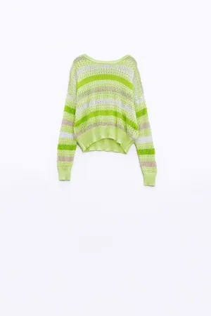 Long Sleeve Light Multicolored Sweater With Boat Neck