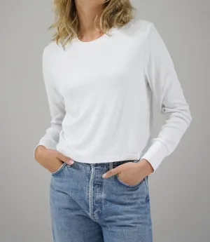 Long Sleeve Ribbed Crewneck Top In White