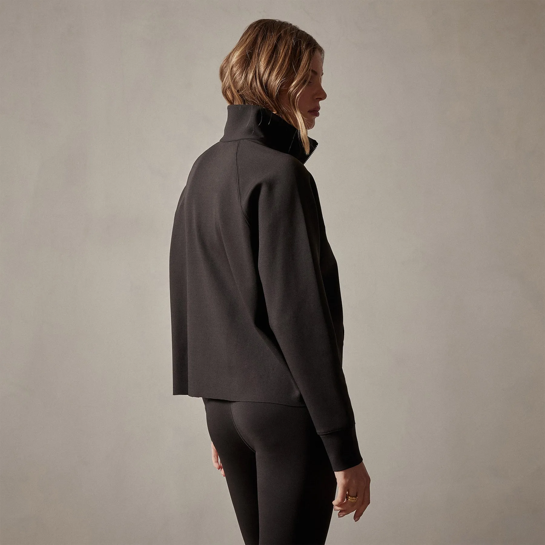 Long Sleeve Zip Sweat Top - Black