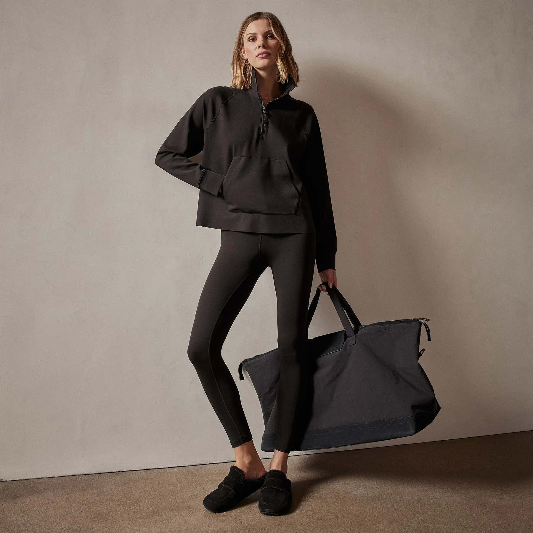Long Sleeve Zip Sweat Top - Black