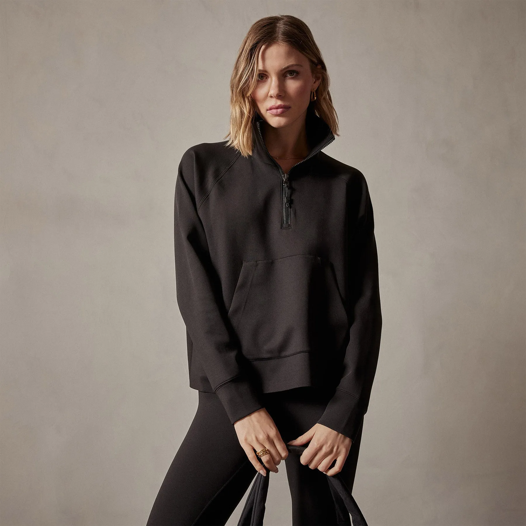 Long Sleeve Zip Sweat Top - Black