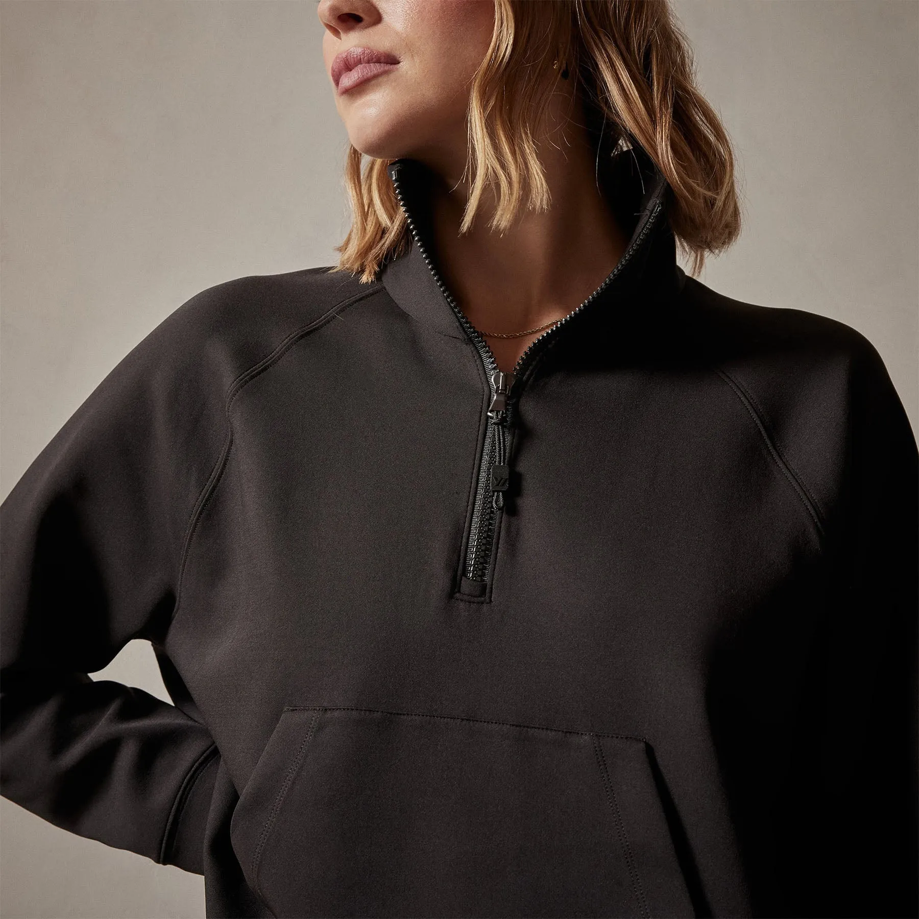 Long Sleeve Zip Sweat Top - Black