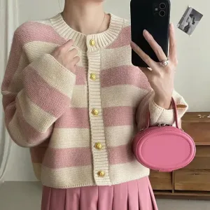 Loose Striped Knitted Cropped Cardigan Swater