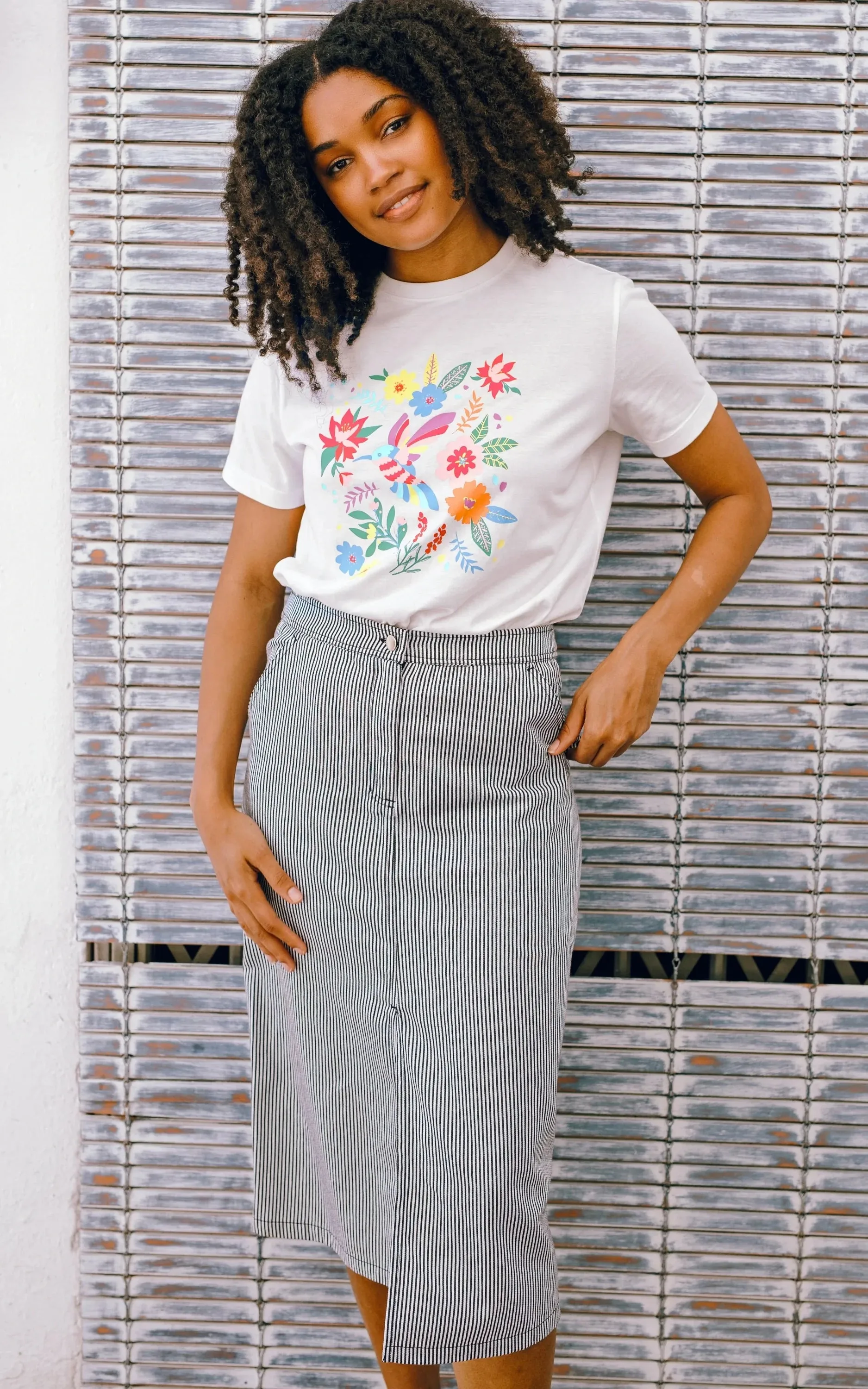Maggie T-Shirt Off-White Tropical Hummingbird