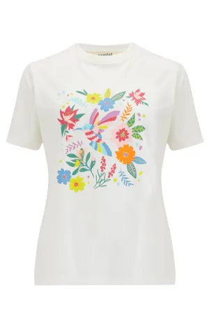 Maggie T-Shirt Off-White Tropical Hummingbird