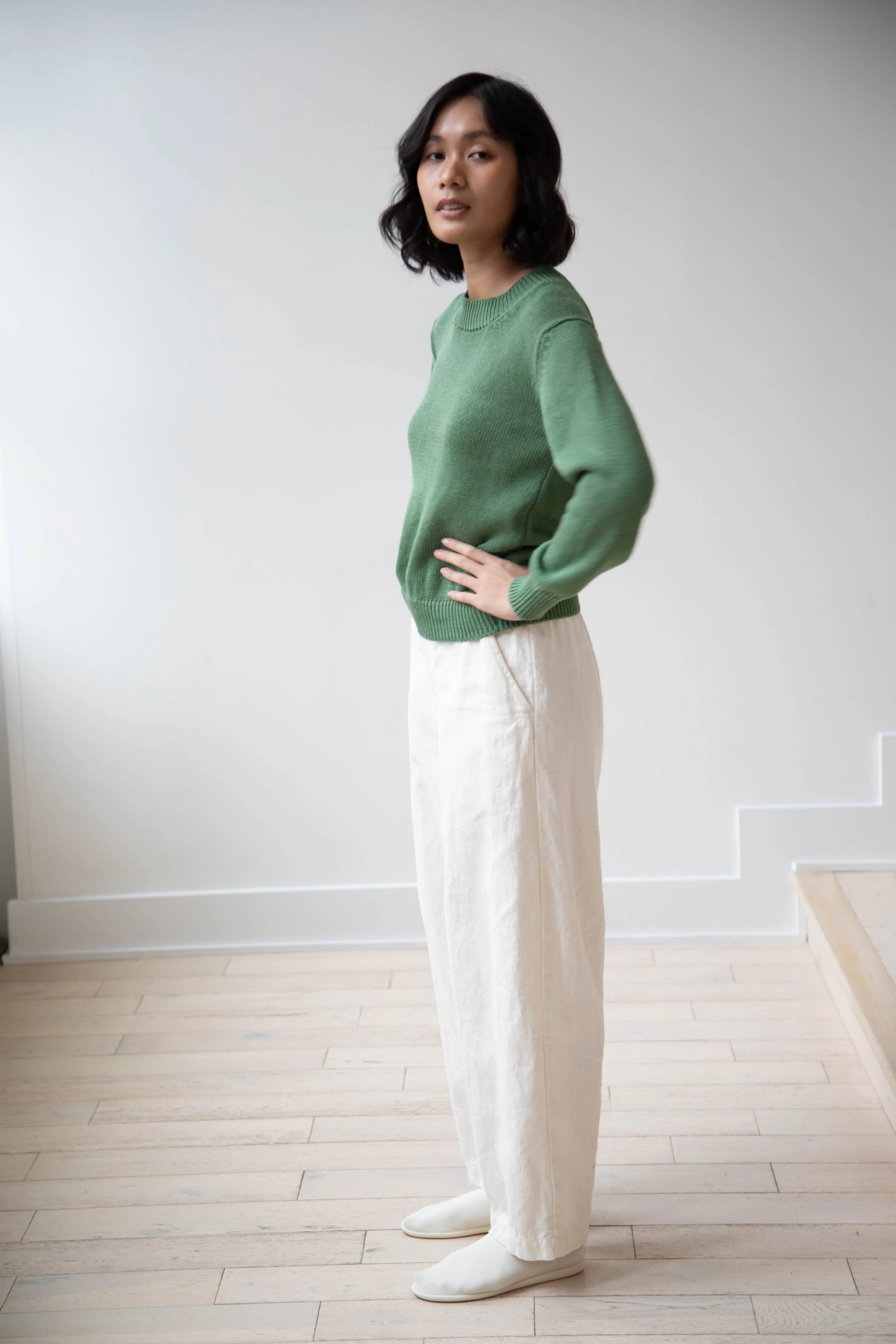 Margaret Howell | Chunky Crew Neck Jumper in Watercress