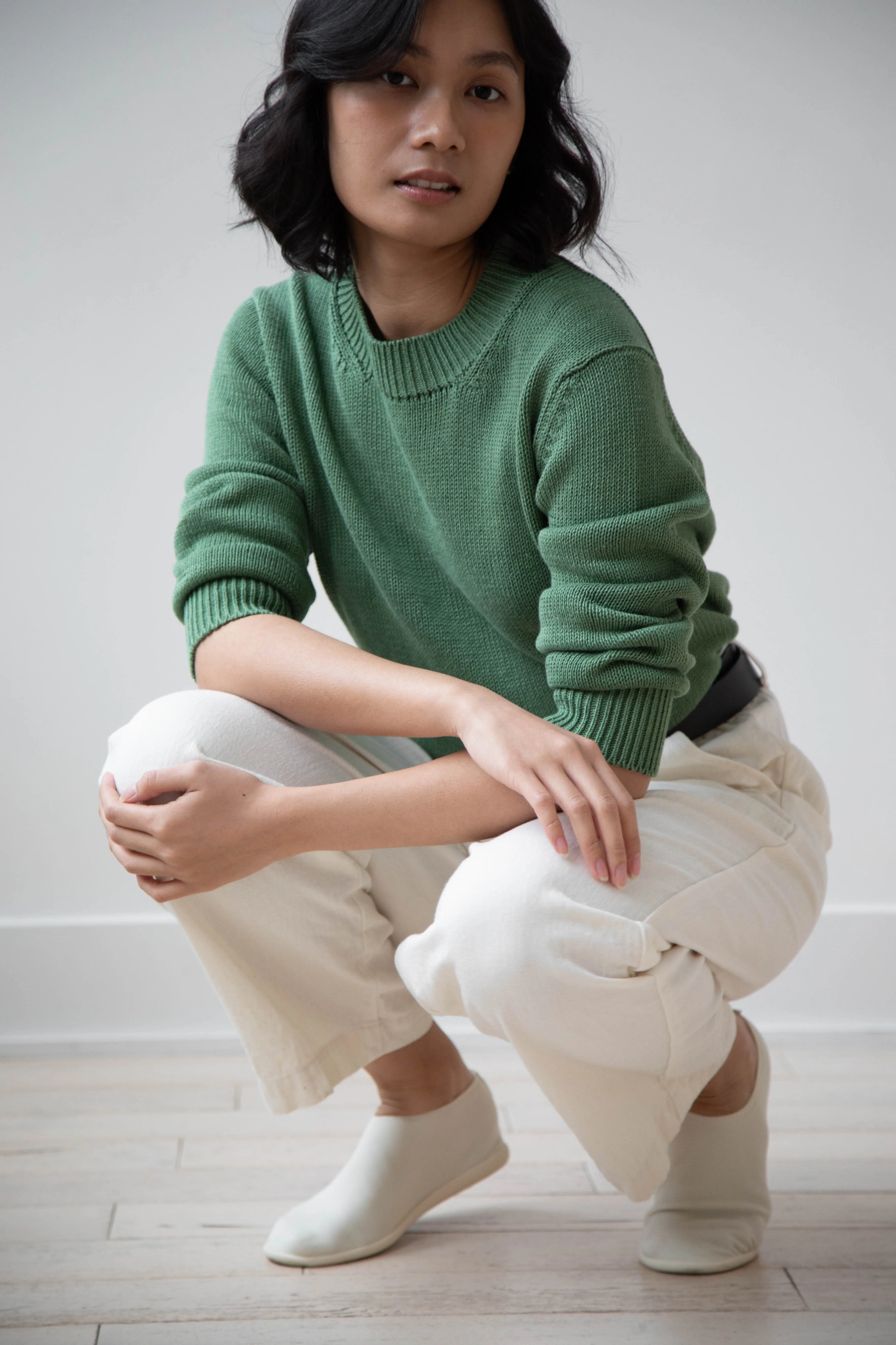 Margaret Howell | Chunky Crew Neck Jumper in Watercress