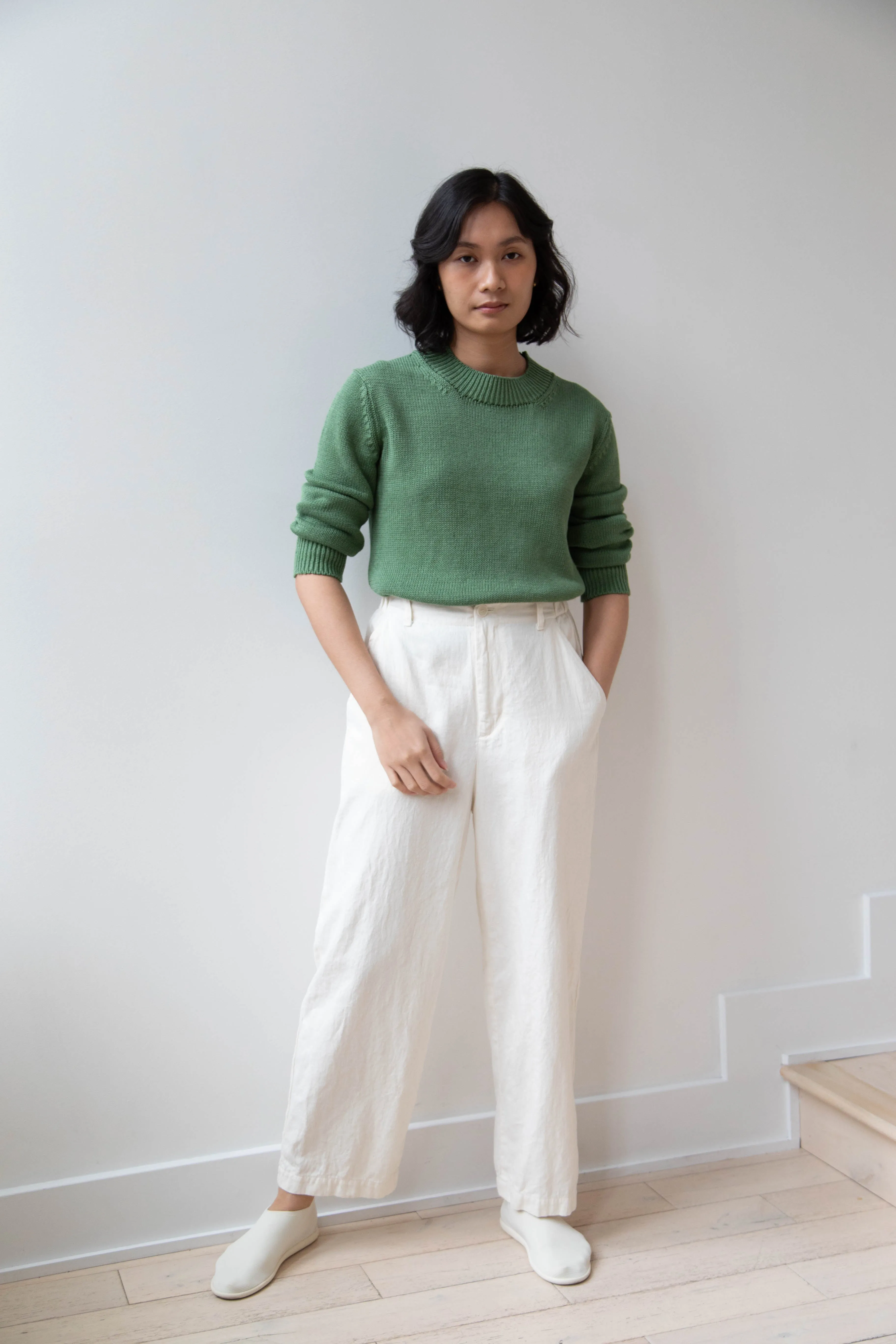 Margaret Howell | Chunky Crew Neck Jumper in Watercress