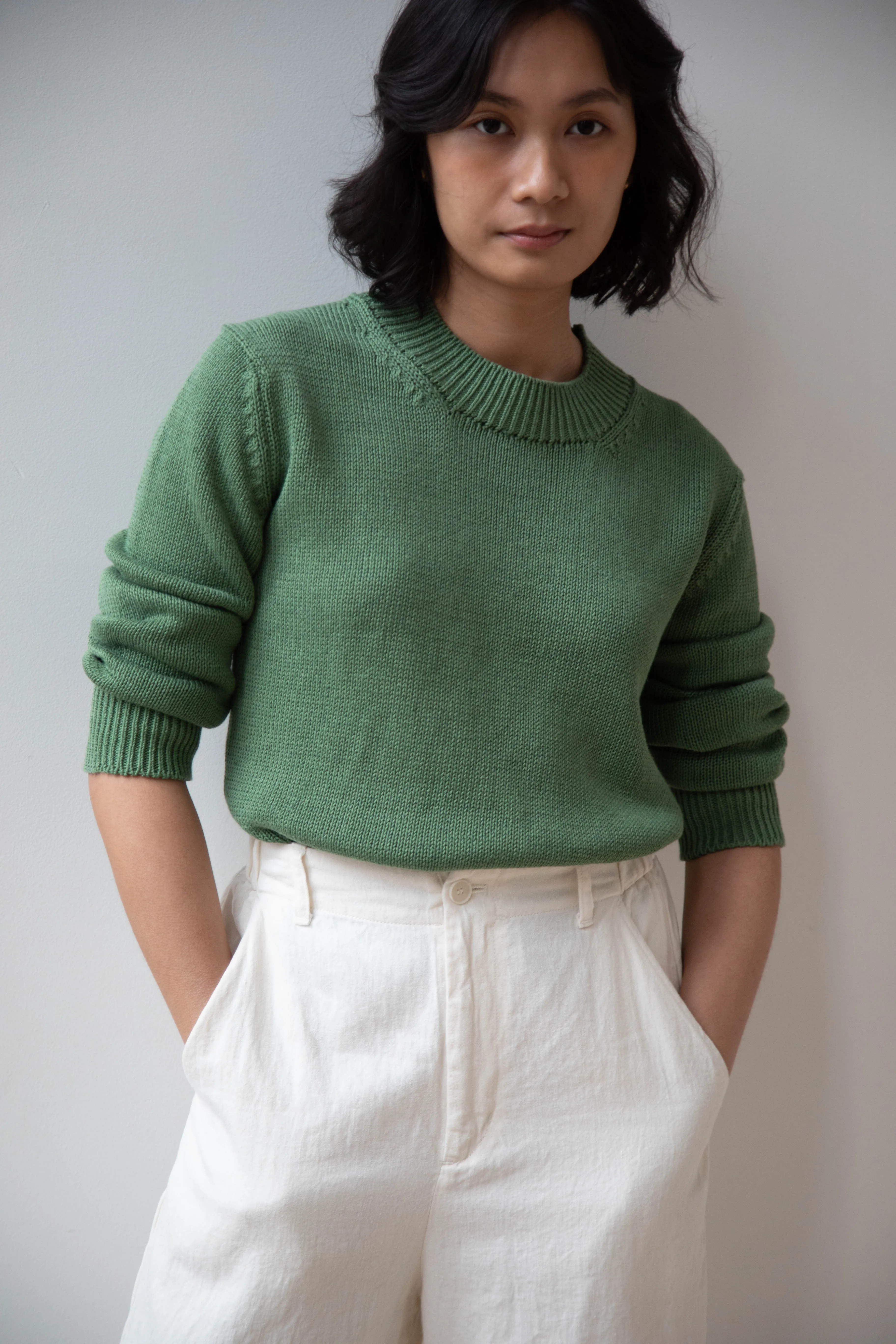 Margaret Howell | Chunky Crew Neck Jumper in Watercress
