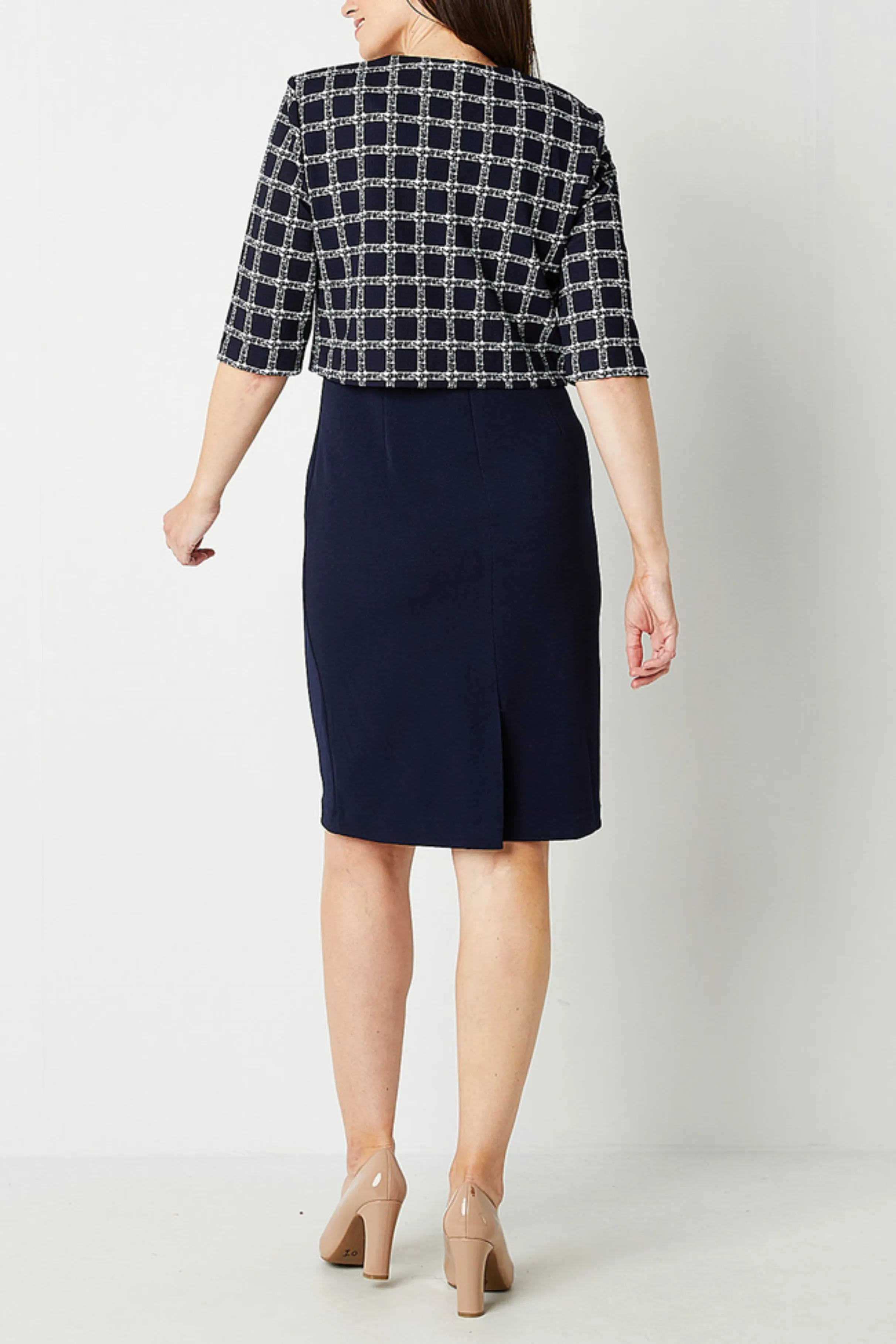 Maya Brooke Pearl Trim Checkered 2-Pc Jacket Dress