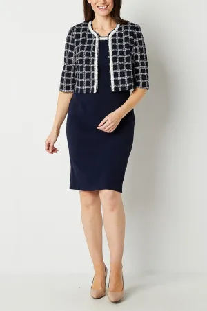 Maya Brooke Pearl Trim Checkered 2-Pc Jacket Dress